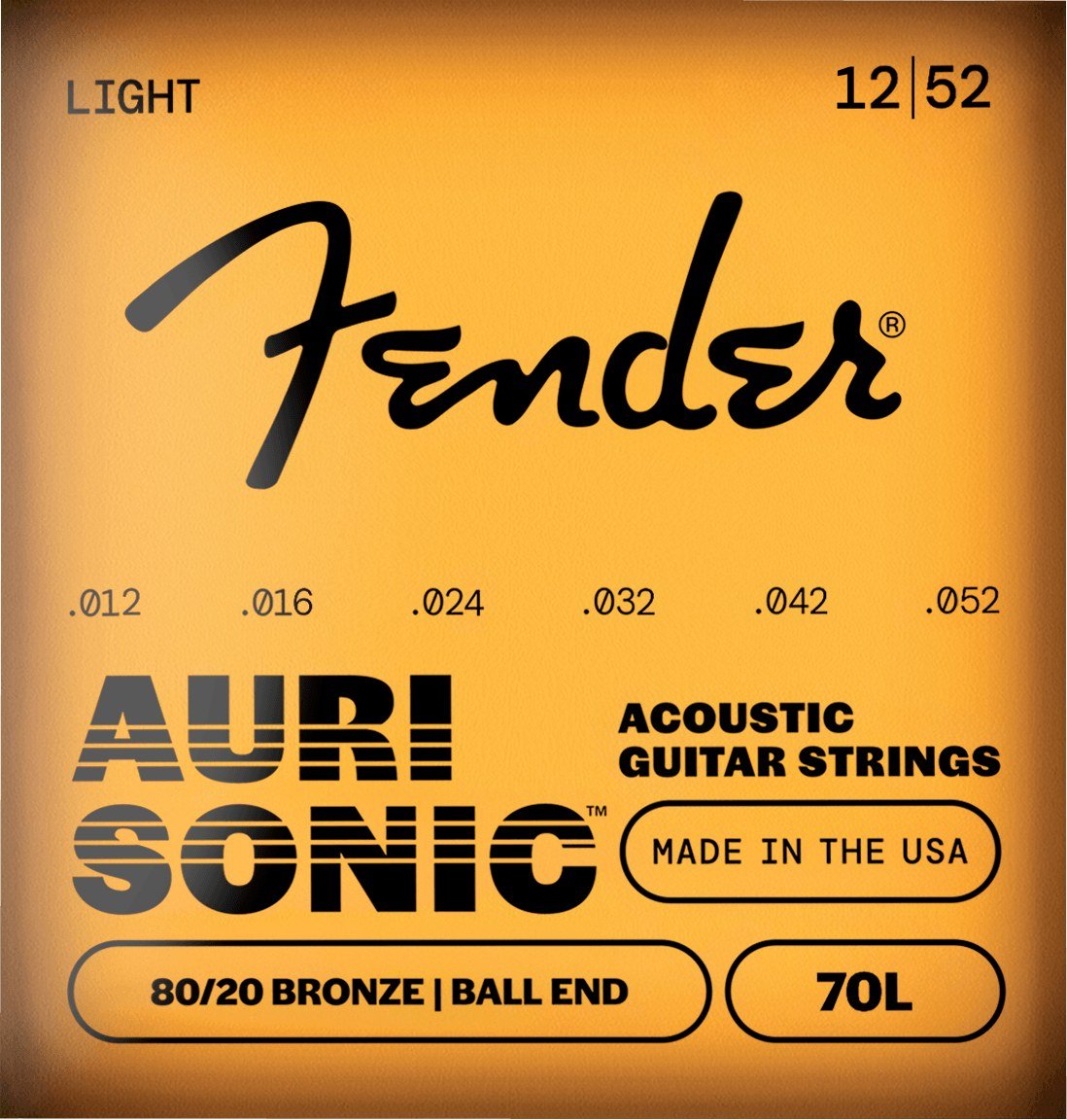 Dây Fender AuriSonic 70L 12-52 Light – bao bì mặt trước mẫu mới, in MADE IN THE USA