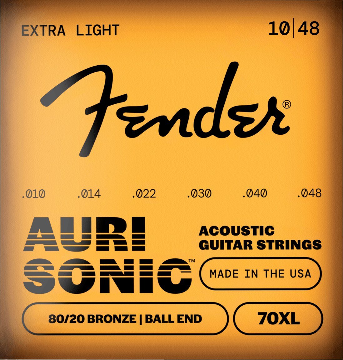 Dây Fender AuriSonic 70XL 10-48 Extra Light – bao bì mặt trước mẫu mới, in MADE IN THE USA
