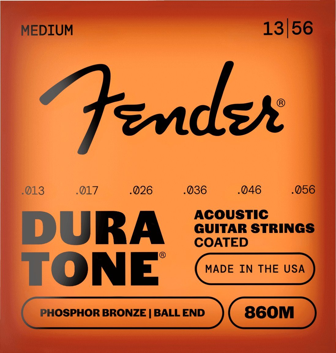 Dây Fender Dura-Tone 860M 13-56 Medium – bao bì mặt trước mẫu mới, in MADE IN THE USA