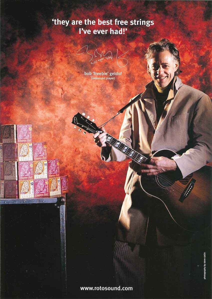 Bob Geldof trong quảng cáo dây acoustic Rotosound – tư liệu của hãng
