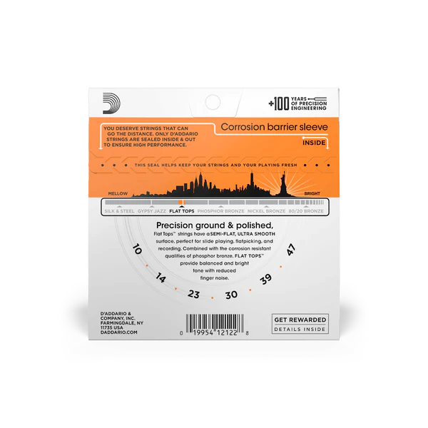 Dây Đàn Guitar Acoustic D'Addario EFT15 (Flat Tops Phosphor Bronze, 10-47 Extra Light)