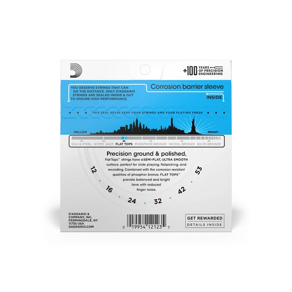 Dây Đàn Guitar Acoustic D'Addario EFT16 (Flat Tops Phosphor Bronze, 12-53 Light)