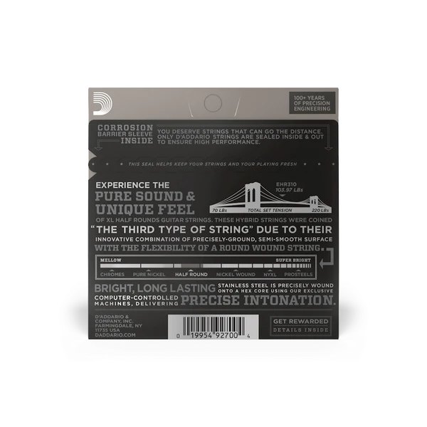 Dây Đàn Guitar Điện D'Addario EHR310 10-46 XL Half Rounds