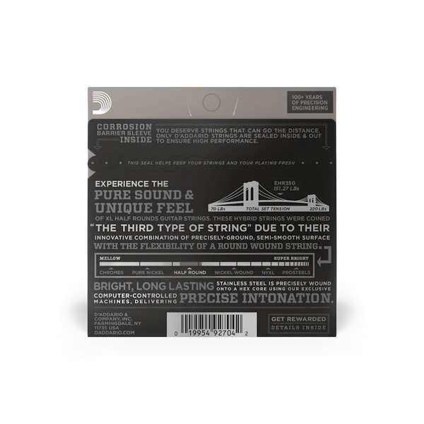 Dây Đàn Guitar Điện D'Addario EHR350 12-52 XL Half Rounds