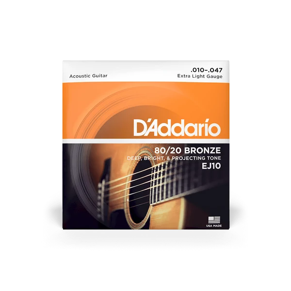 Dây Đàn Guitar Acoustic D'Addario EJ10 (80/20 Bronze, 10-47 Extra Light)