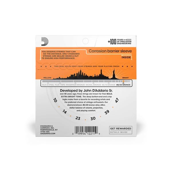 Dây Đàn Guitar Acoustic D'Addario EJ10 (80/20 Bronze, 10-47 Extra Light)