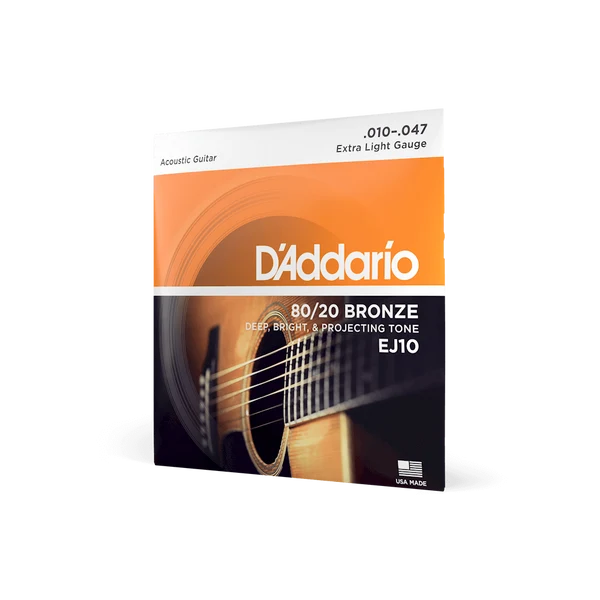 Dây Đàn Guitar Acoustic D'Addario EJ10 (80/20 Bronze, 10-47 Extra Light)