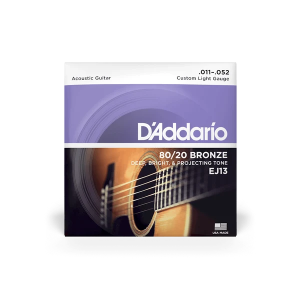 Dây Đàn Guitar Acoustic D'Addario EJ13 (80/20 Bronze, 11-52 Custom Light)