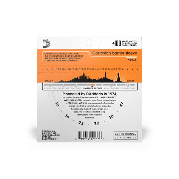 Dây Đàn Guitar Acoustic D'Addario EJ15 (Phosphor Bronze, 10-47 Extra Light)