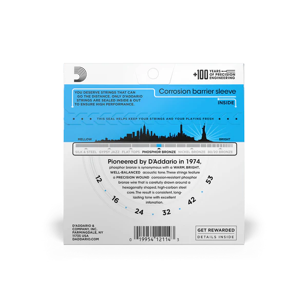 Dây Đàn Guitar Acoustic D'Addario EJ16 (Phosphor Bronze, 12-53 Light)