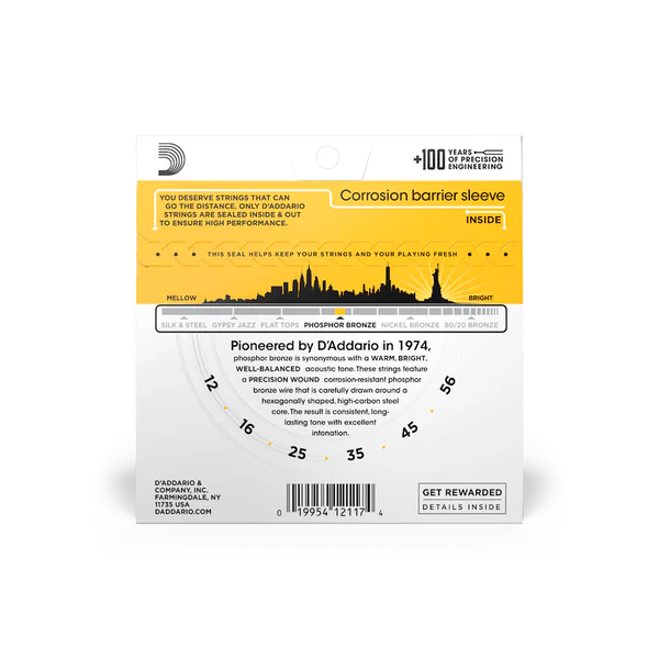 Dây Đàn Guitar Acoustic D'Addario EJ19 (Phosphor Bronze, 12-56 Bluegrass)