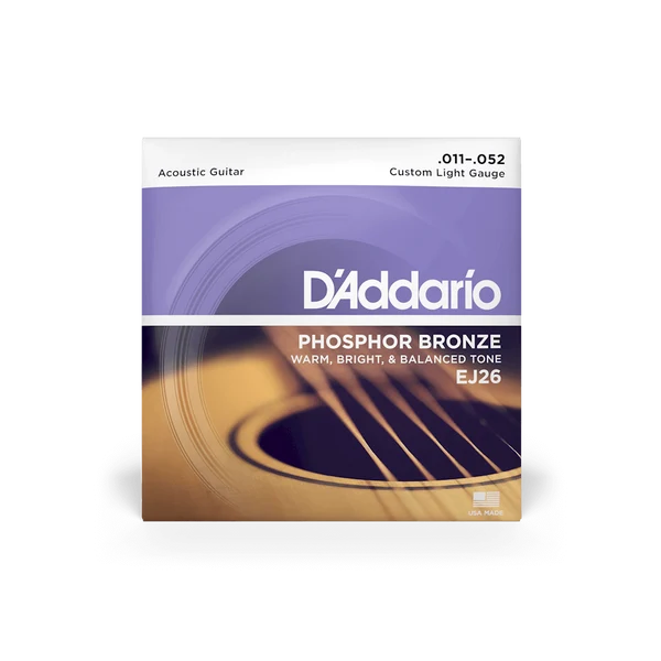 Dây Đàn Guitar Acoustic D'Addario EJ26 (Phosphor Bronze, 11-52 Custom Light)