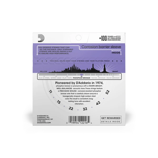 Dây Đàn Guitar Acoustic D'Addario EJ26 (Phosphor Bronze, 11-52 Custom Light)