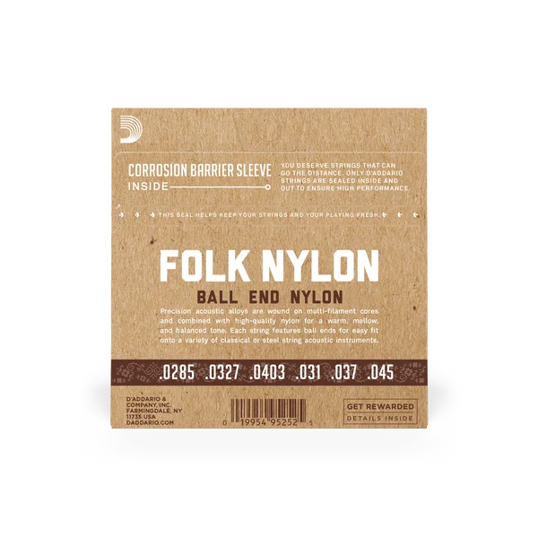 Dây Guitar D'Addario EJ34 Folk Nylon Đầu Bi 80/20 Bronze