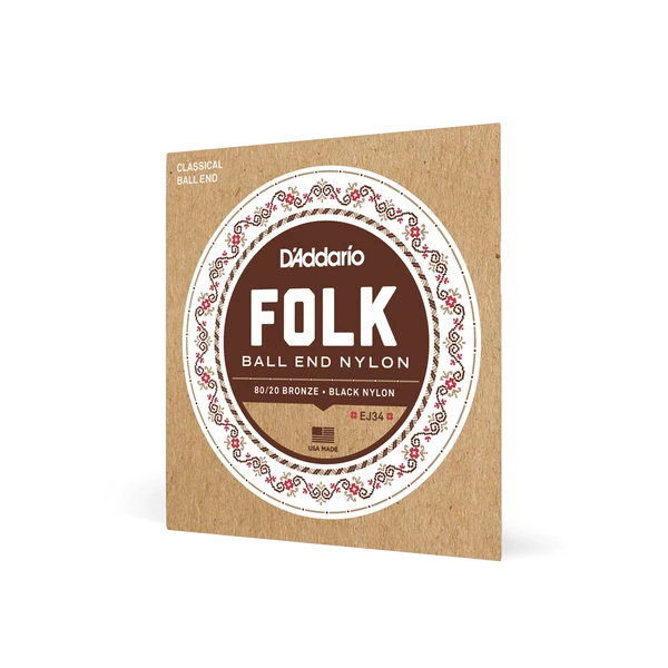 Dây Guitar D'Addario EJ34 Folk Nylon Đầu Bi 80/20 Bronze
