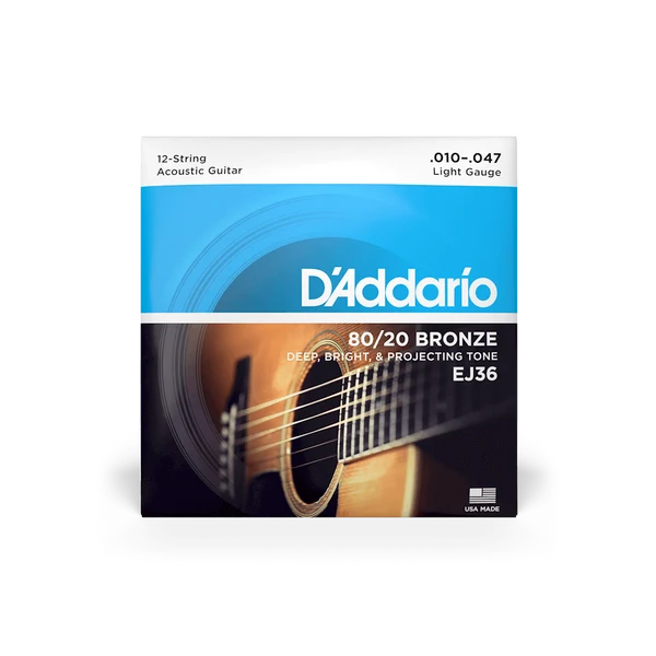 Dây Đàn Guitar Acoustic 12 Dây D'Addario EJ36 (80/20 Bronze, 10-47 Light)