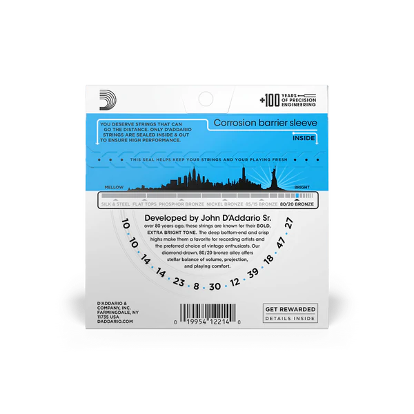 Dây Đàn Guitar Acoustic 12 Dây D'Addario EJ36 (80/20 Bronze, 10-47 Light)