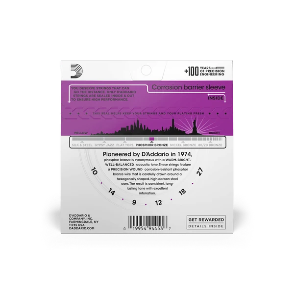 Dây Đàn Guitar Acoustic D'Addario EJ38H (Phosphor Bronze, Nashville/High-Strung, 10-27)