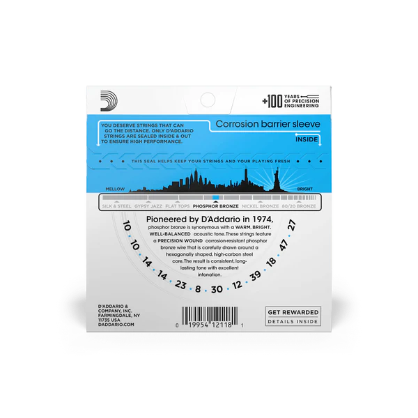Dây Đàn Guitar Acoustic 12 Dây D'Addario EJ38 (Phosphor Bronze, 10-47 Light)