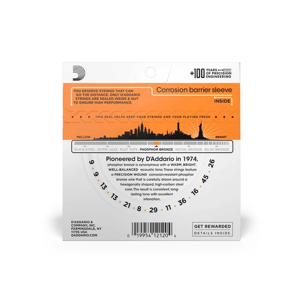 Dây Đàn Guitar Acoustic 12 Dây D'Addario EJ41 (Phosphor Bronze, 9-45 Extra Light)