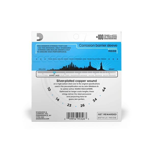 Dây Đàn Guitar Gypsy Jazz D'Addario EJ83L (Silver Wound, Ball End, Light 10-44)