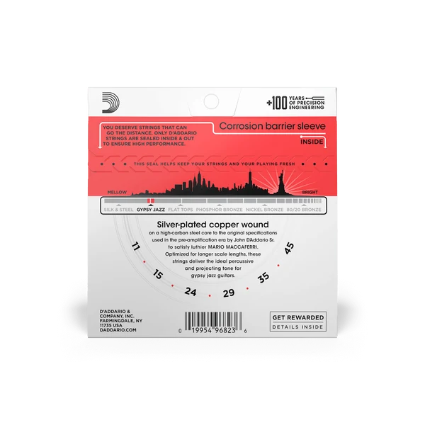 Dây Đàn Guitar Gypsy Jazz D'Addario EJ84M (Silver Wound, Loop End, Medium 11-45)