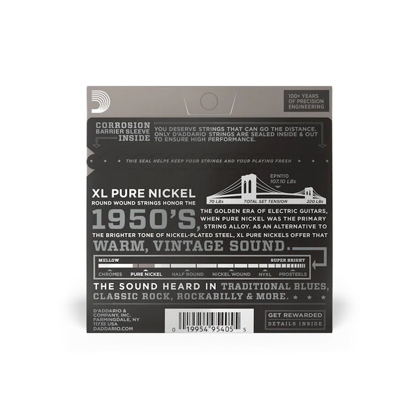 Dây Guitar Điện D'Addario EPN110 10-45 Pure Nickel Vintage