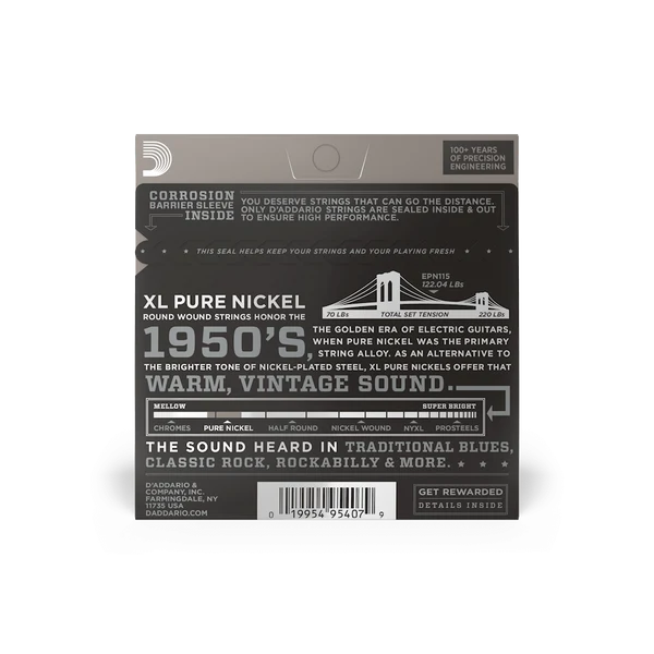 Dây Guitar Điện D'Addario EPN115 11-48 Pure Nickel Vintage