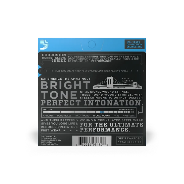 Dây Đàn Guitar Điện D'Addario EXL116 11-52 XL Nickel Wound