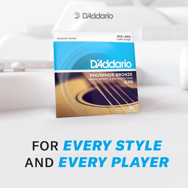 Dây Đàn Guitar Acoustic D'Addario EJ16 (Phosphor Bronze, 12-53 Light)