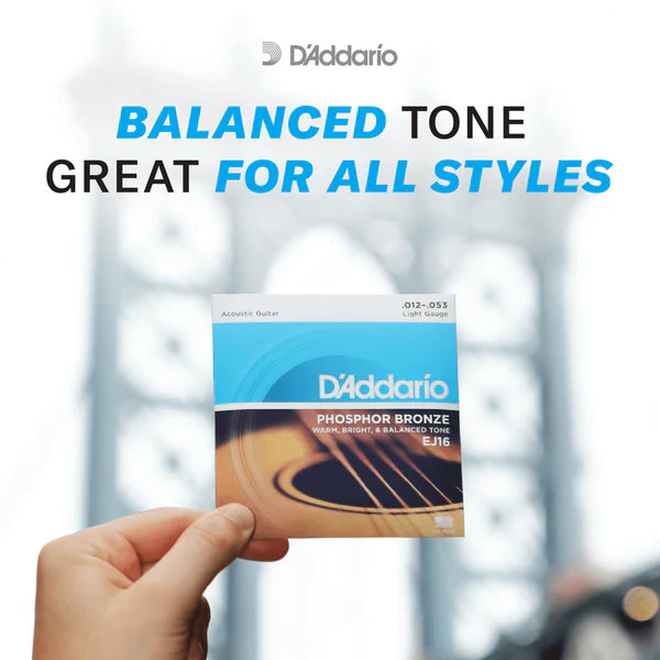 Dây Đàn Guitar Acoustic D'Addario EJ16 (Phosphor Bronze, 12-53 Light)