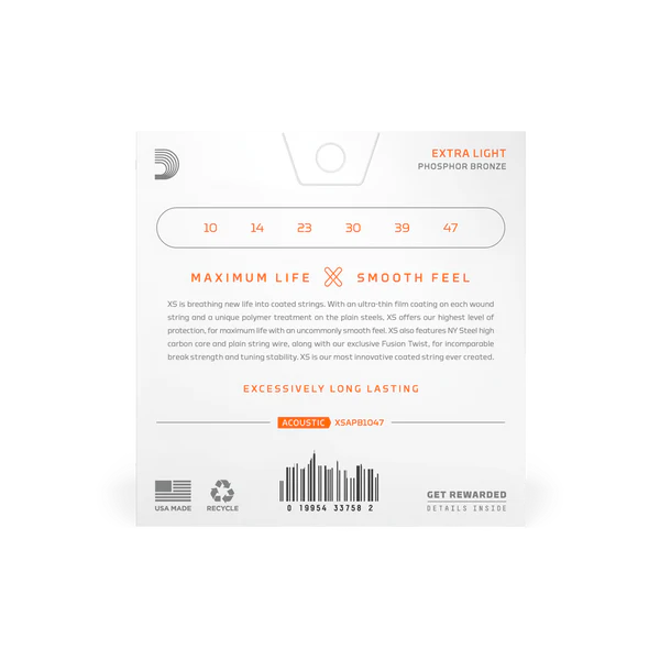 Dây Đàn Guitar Acoustic D'Addario XSAPB1047 (XS Phosphor Bronze, 10-47 Extra Light)