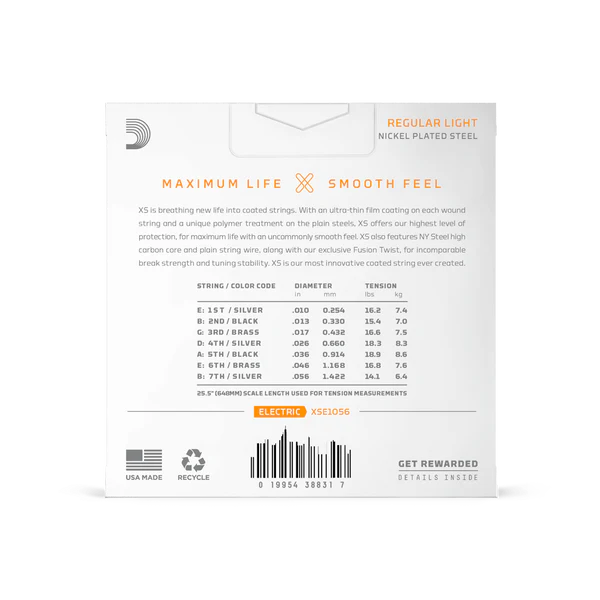 Dây Đàn Guitar Điện 7 Dây D'Addario XSE1056 10-56 XS Coated Nickel