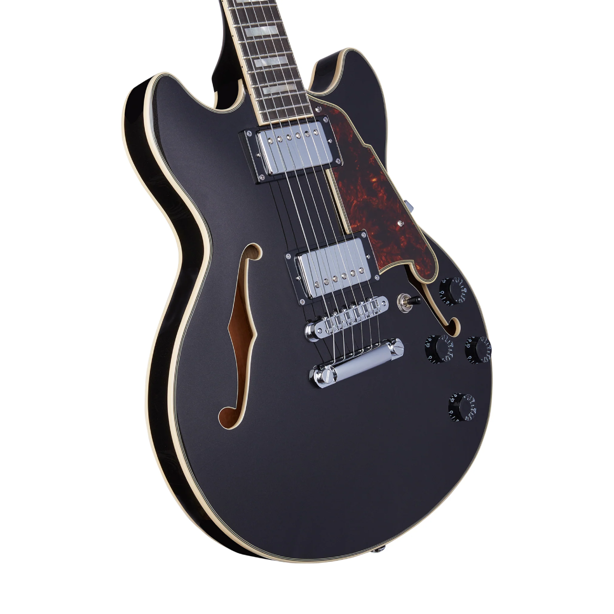 Đàn Guitar Điện D'Angelico Premier Mini DC Semi-Hollow, Black Flake