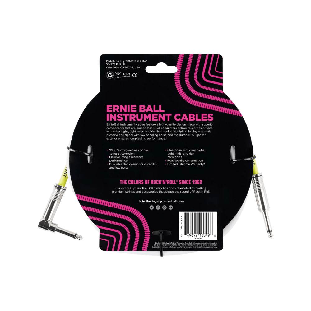 Dây Cáp Ernie Ball 10ft Straight Angle Inst, White