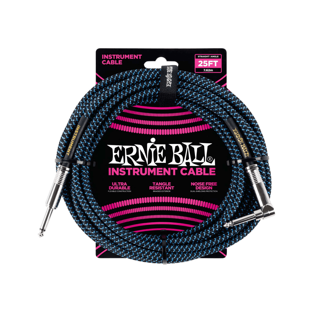 Dây Cáp Ernie Ball 25FT Braided Straight to Angle Instrument, Black/Blue