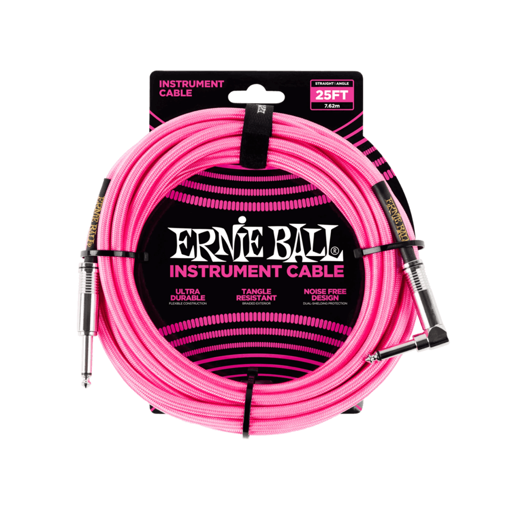 Dây Cáp Ernie Ball 25FT Braided Straight to Angle Instrument, Neon Pink