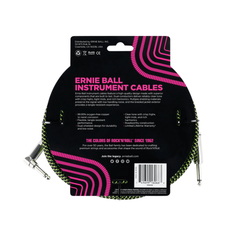 Dây Cáp Ernie Ball 25FT Braided Straight to Angle Instrument, Black/Green