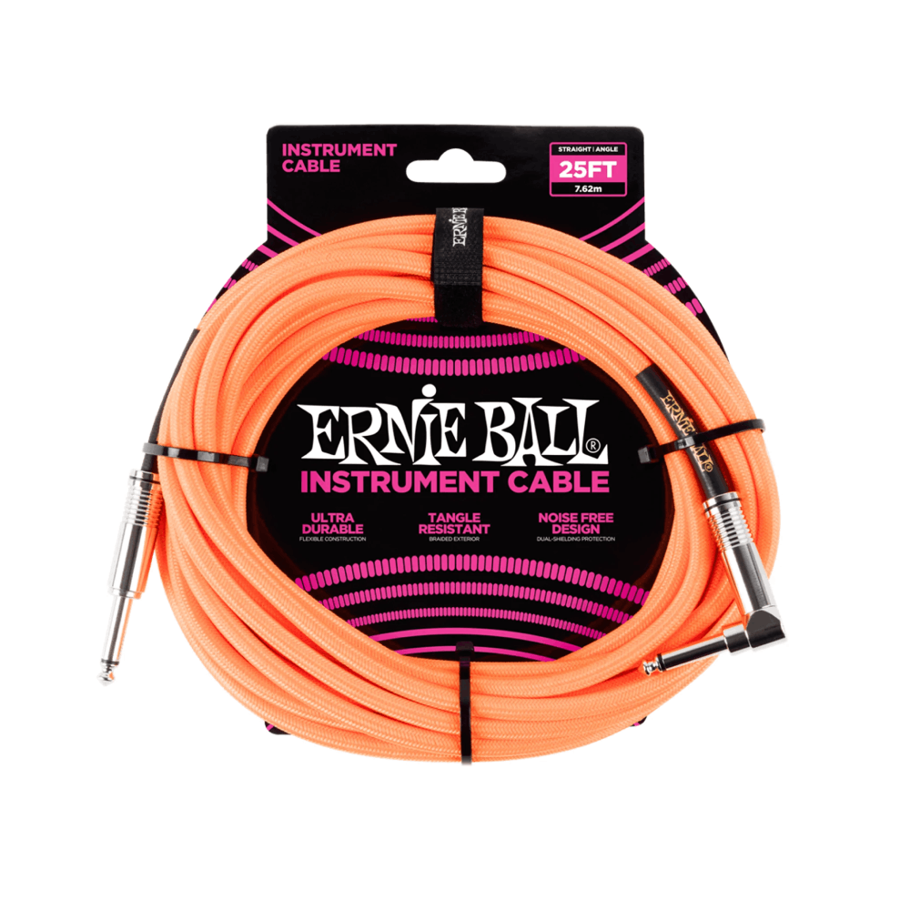 Dây Cáp Ernie Ball 25FT Braided Straight to Angle Instrument, Neon Orange