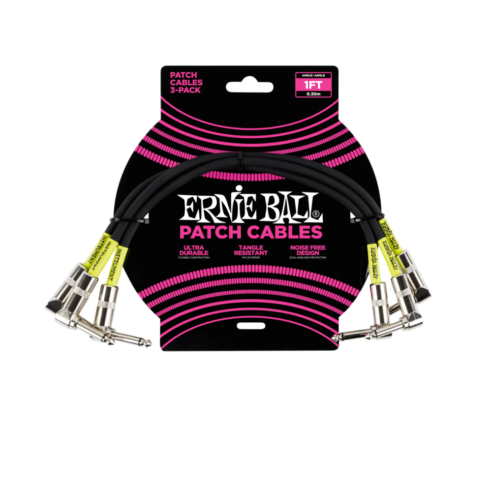 Dây Cáp Ernie Ball 1 FT Angle to Angle Patch, 3-Pack, Black