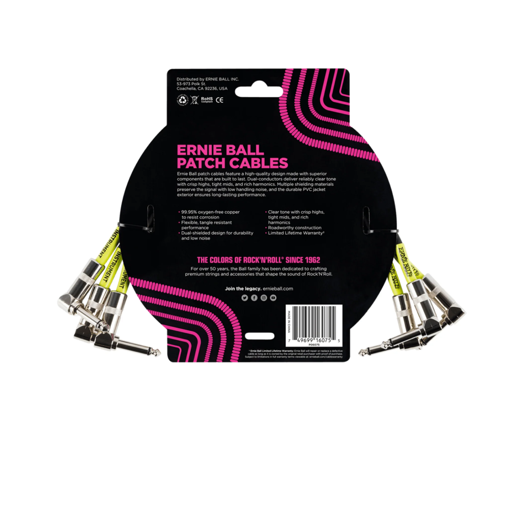 Dây Cáp Ernie Ball 1 FT Angle to Angle Patch, 3-Pack, Black