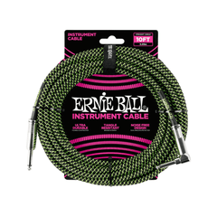 Dây Cáp Ernie Ball 10FT Braided Straight to Angle Instrument, Black/Green