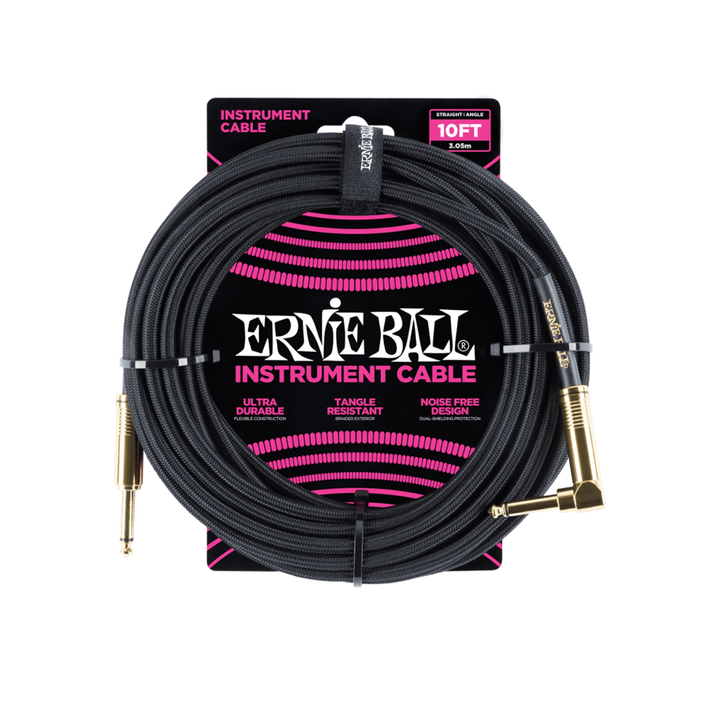 Dây Cáp Ernie Ball 10 Feet Braided Straight to Angle Instrument, Black