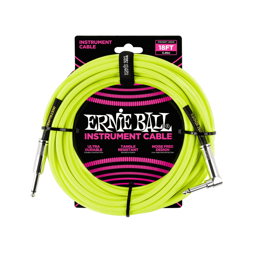 Dây Cáp Ernie Ball 18FT Braided Straight to Angle Instrument, Neon Yellow