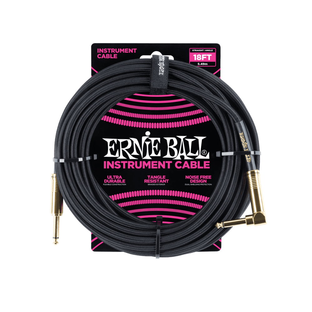 Dây Cáp Ernie Ball 18FT Braided Straight to Angle Instrument, Black