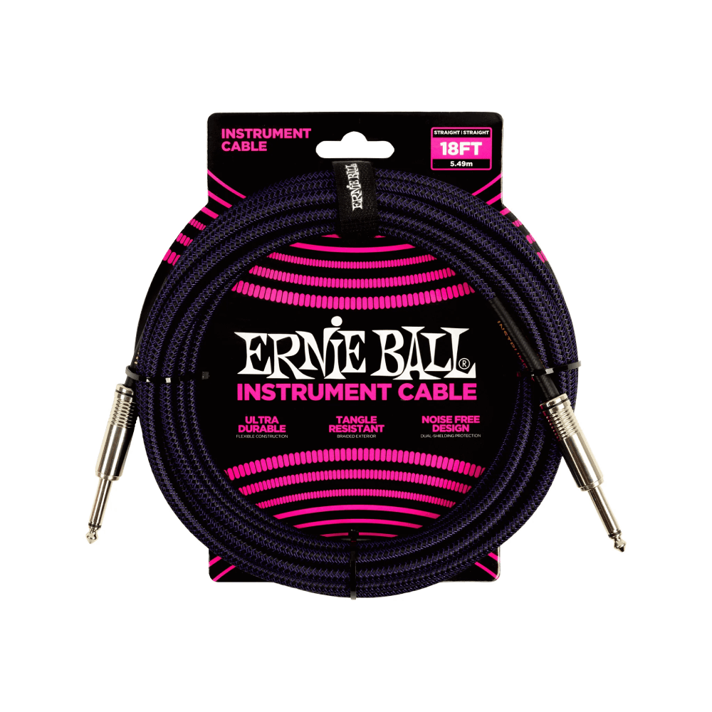 Dây Cáp Ernie Ball 18FT Braided Straight to Straight Instrument, Purple Black