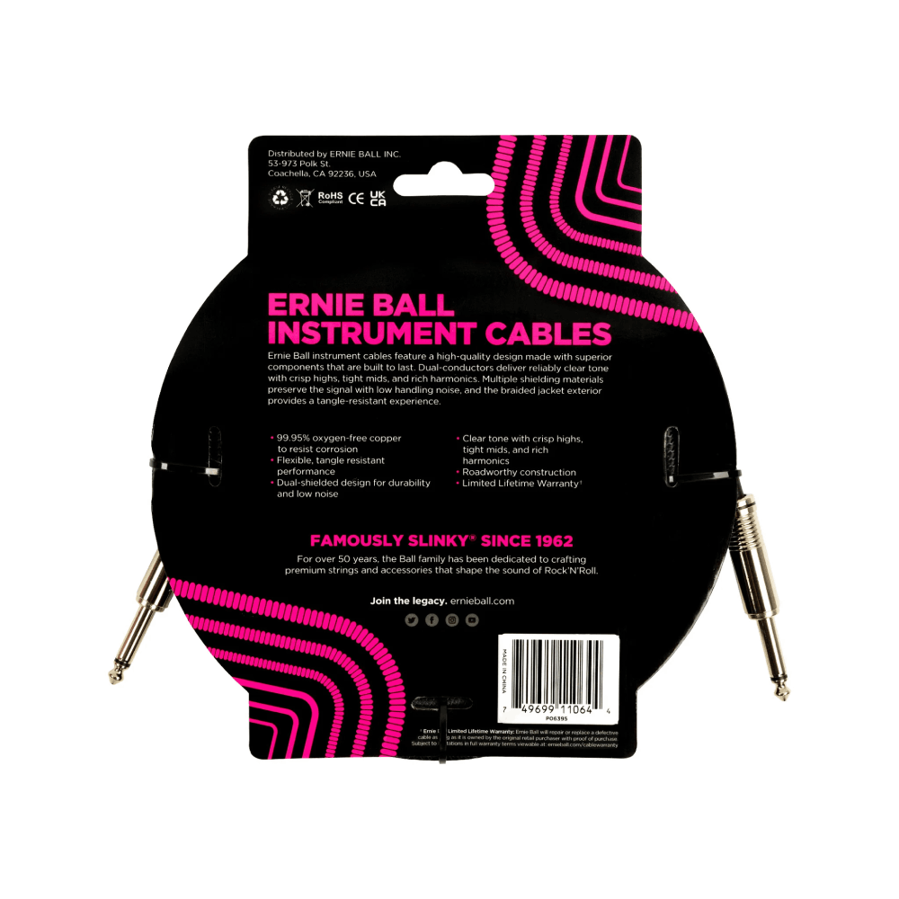 Dây Cáp Ernie Ball 18FT Braided Straight to Straight Instrument, Purple Black
