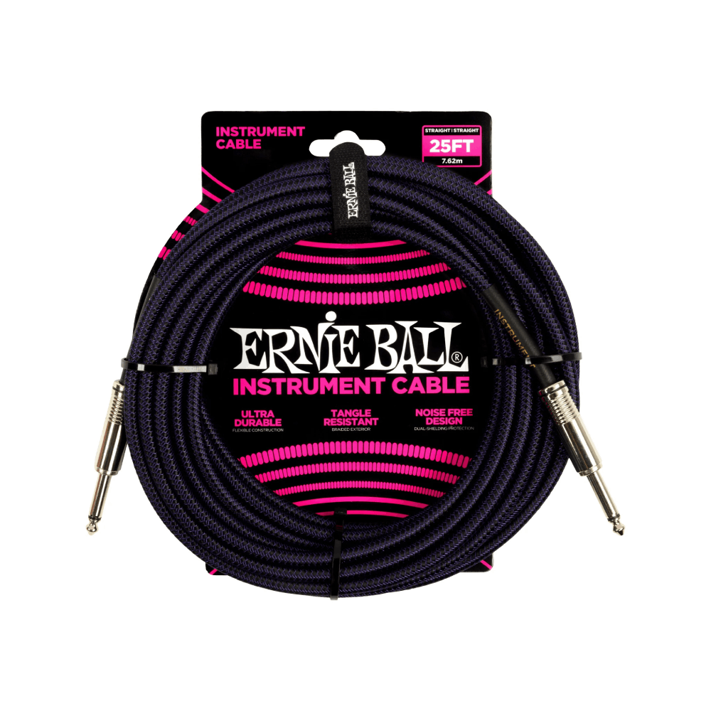 Dây Cáp Ernie Ball 25FT Braided Straight to Straight Instrument, Purple Black
