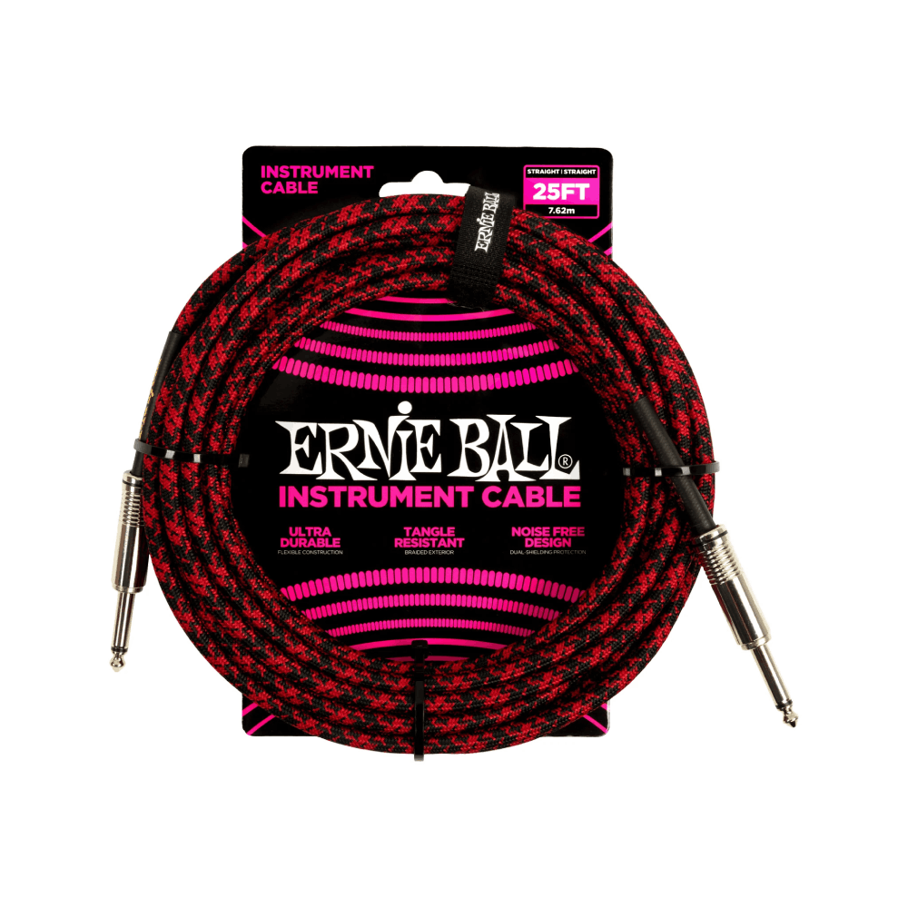 Dây Cáp Ernie Ball 25FT Braided Straight to Straight Instrument, Red Black