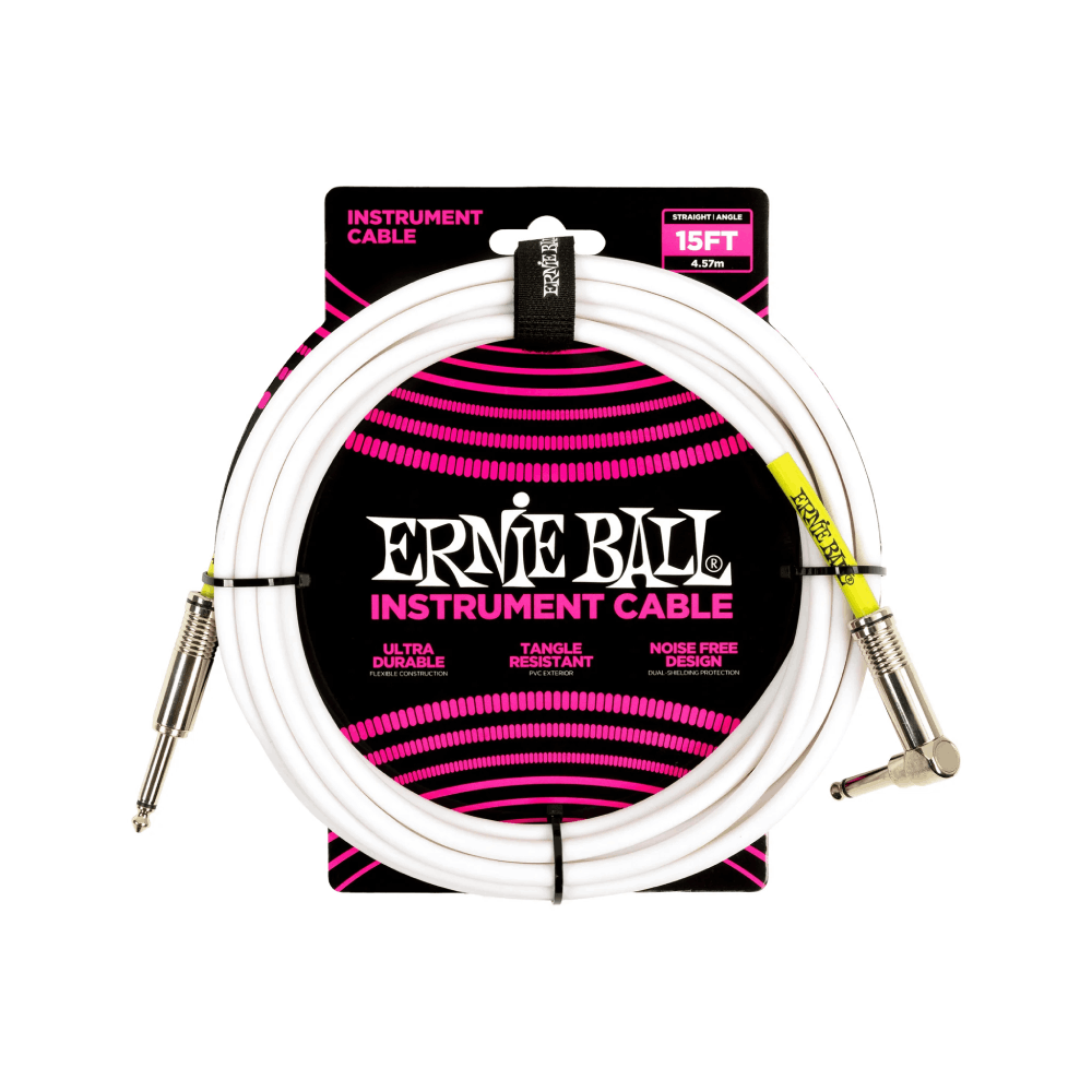 Dây Cáp Ernie Ball 15FT PVC Straight to Right Angle Instrument, White